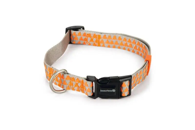 Beeztees nylon Hondenhalsband Triangle lichtgrijs/oranje 48-70x25