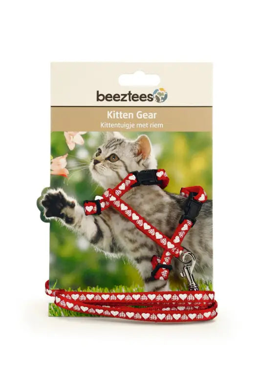 Beeztees Nylon Kittentuigje Hearts — Rood - Kattentuigje