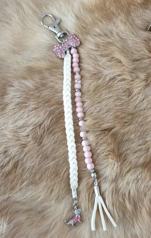 Bone sleutelhanger roze / wit