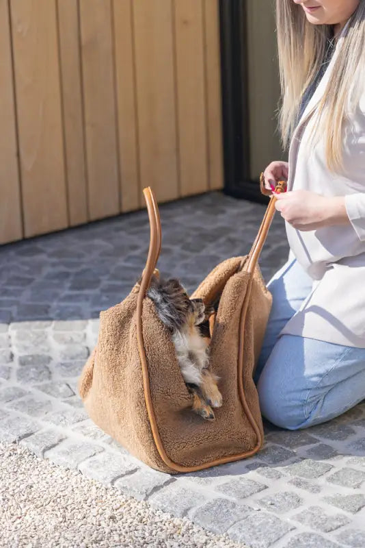 Designed by Lotte Hondendraagtas Tebby 43x18x35 cm — Cognac - HONDENTAS