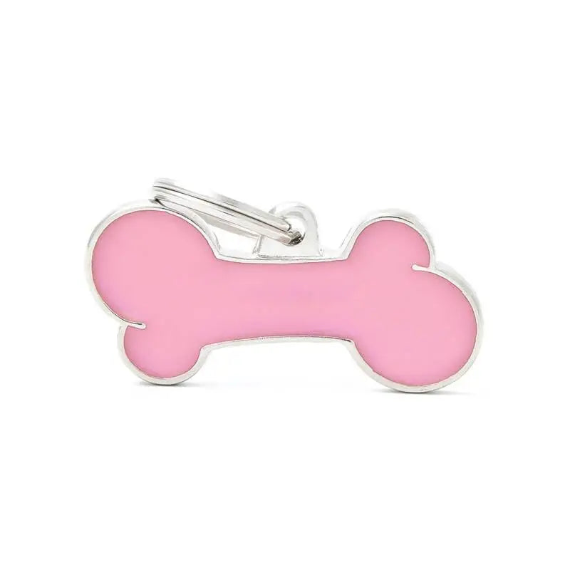 Hondenpenning Bone handgemaakt roze Large