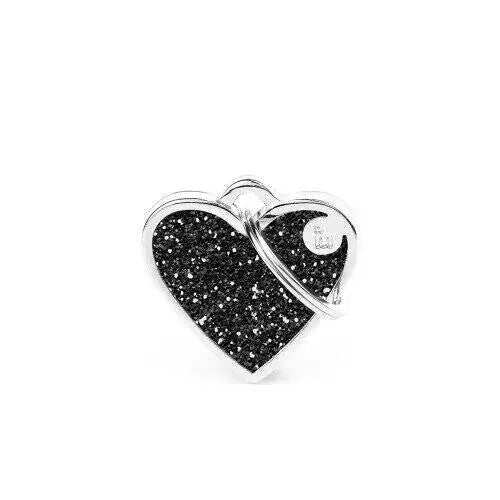 Hondenpenning Glitter Heart Black