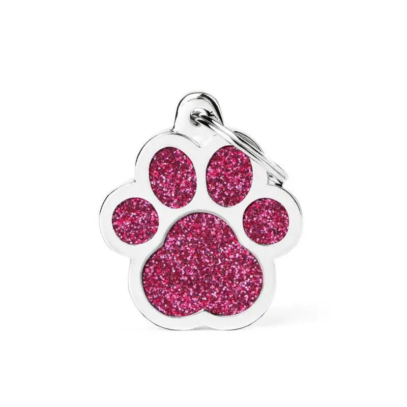 Hondenpenning Glitter Paw roze Large