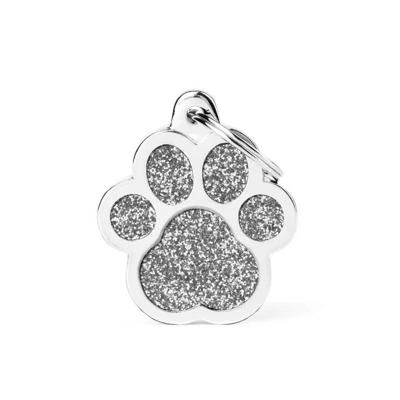 Hondenpenning Glitter Paw zilver Large