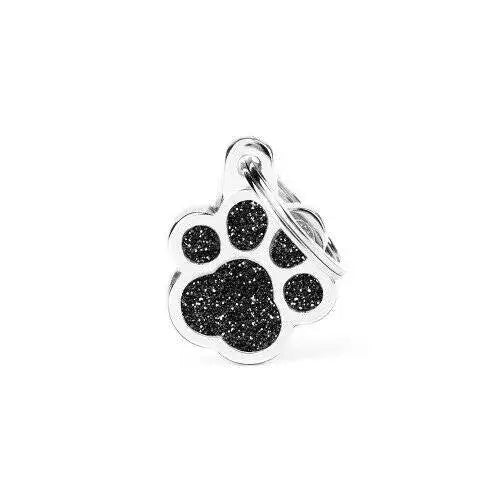 Hondenpenning Glitter Paw zwart Small