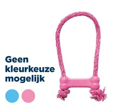 Kong Puppy Goodie Bone Rubber Met Touw Roze Of Lichtblauw Assorti