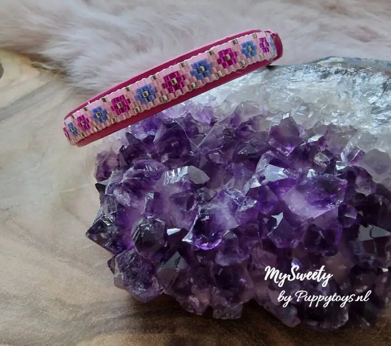 MySweety Chihuahua halsbandje Pearl Fuchsia 14-21 cm
