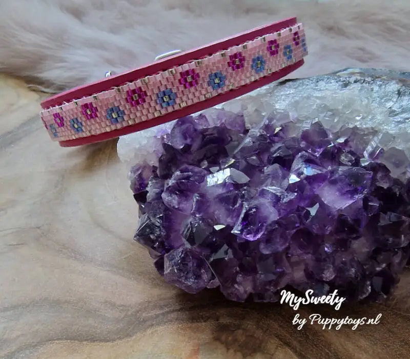 MySweety Chihuahua halsbandje Pearl Fuchsia 17-25 cm