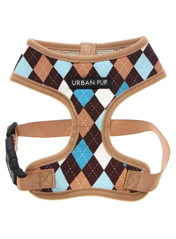 UrbanPup Argyle Harness — Bruin / Blauw - XXS 20-25 cm - Hondentuigje