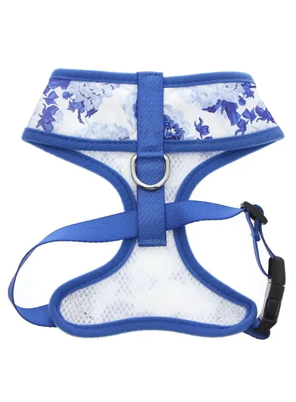 UrbanPup Blue Floral Bouquet Harness — Blauw / Wit - Hondentuigje