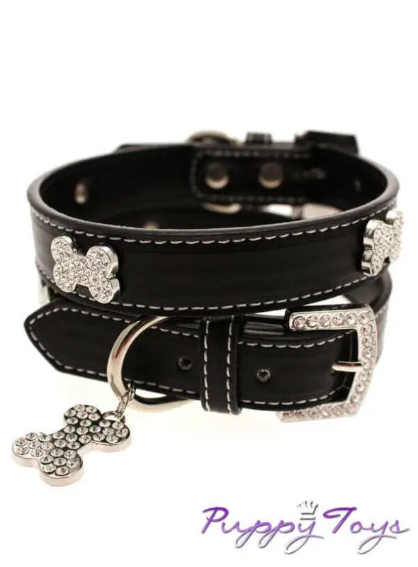 UrbanPup Hondenhalsband Sparkling Bone Black 33-44 cm