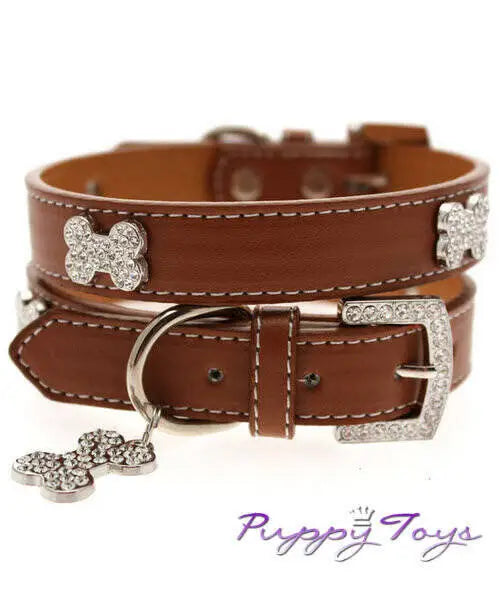 UrbanPup Hondenhalsband Sparkling Bone Brown 19-27 cm