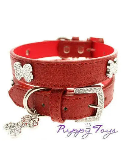 UrbanPup Hondenhalsband Sparkling Bone Red 26-34 cm