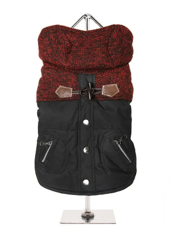UrbanPup Hondenjas Cheviot Tweed Trimmed Parka Red/Black — Ruglengte 35 cm
