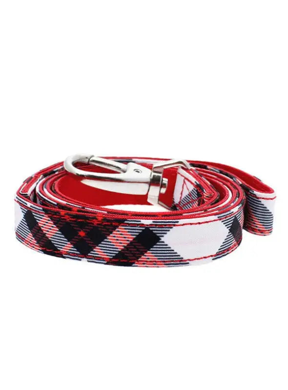 UrbanPup Nylon Hondenriem Red and White Plaid 111 cm — 111 cm x 22 mm