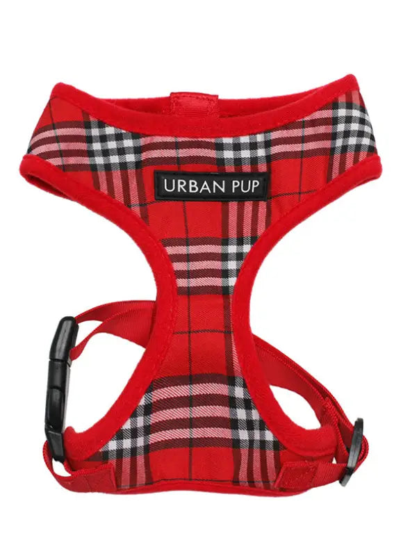 UrbanPup Red Checked Tartan Harness — Rood - XXS 20-25 cm - Hondentuigje