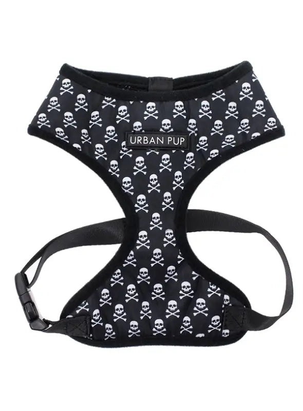 UrbanPup Skulls and Crossbones Harness — Zwart - XXS 20-25 cm - Hondentuigje