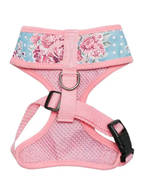 UrbanPup Vintage Rose Floral Harness — Roze / Blauw
