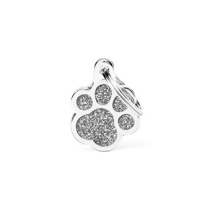 Hondenpenning Glitter Paw zilver Small
