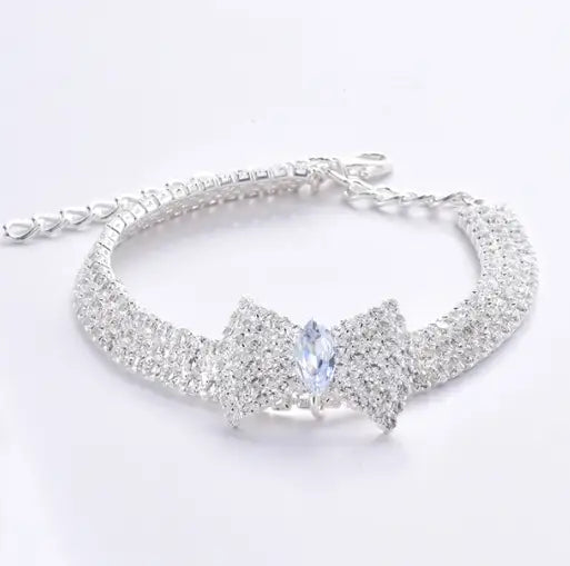 Honden Strass Collier zilverkleur