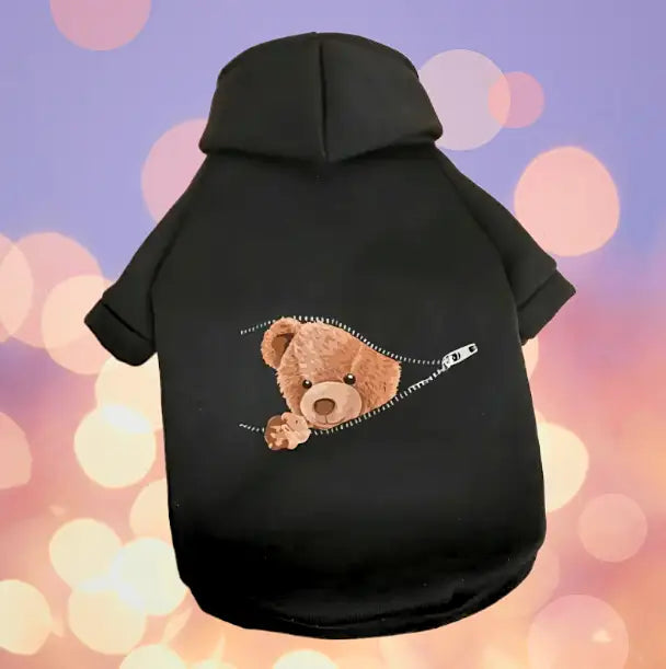 Honden Sweatshirt Hello Bear — Zwart Ruglengte 20 cm Hondenkleding