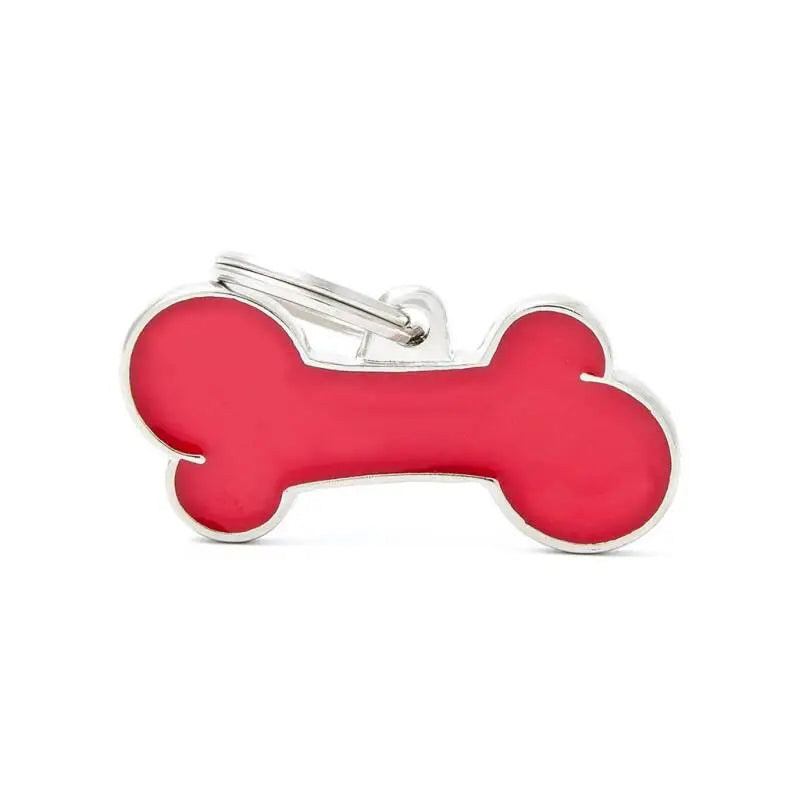 Hondenpenning Bone handgemaakt rood Large
