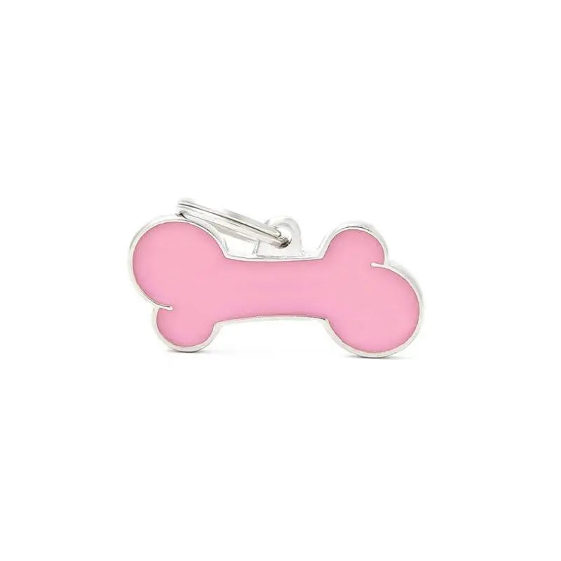 Hondenpenning Bone handgemaakt roze Small