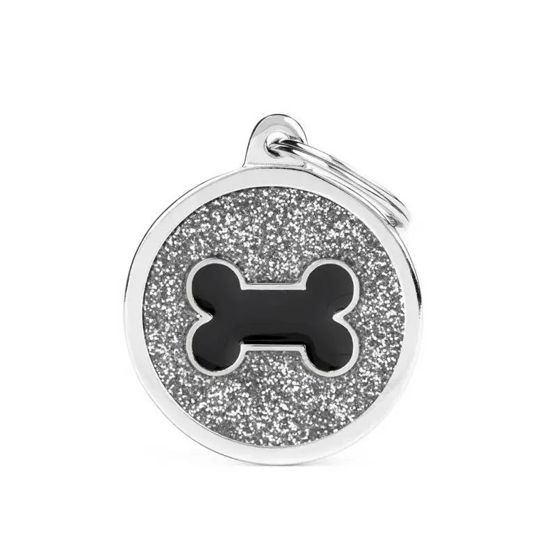 Hondenpenning Glitter Bone Cirkel Grey