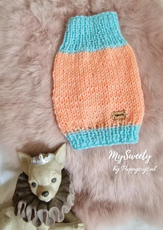 MySweety Chihuahua truitje Plain Duo Orange/Blue — Ruglengte 15 cm
