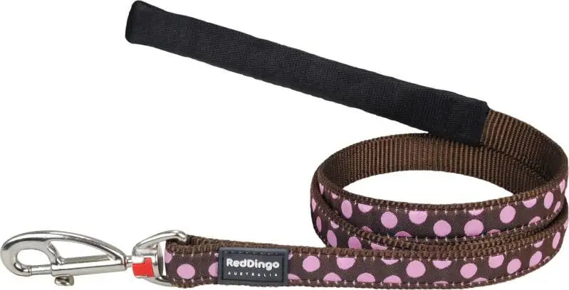 Red Dingo Hondenriem Pink Spots on Brown 120 cm x 15 mm — 120 cm x 15 mm