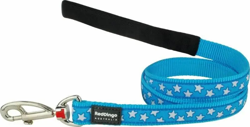 Red Dingo Hondenriem Stars on Turquoise 120 cm x 12 mm — 120 cm x 12 mm