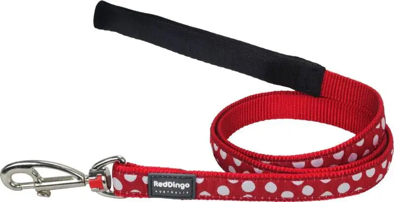 Red Dingo Hondenriem White Spots on Red 120 cm x 12 mm — 120 cm x 12 mm