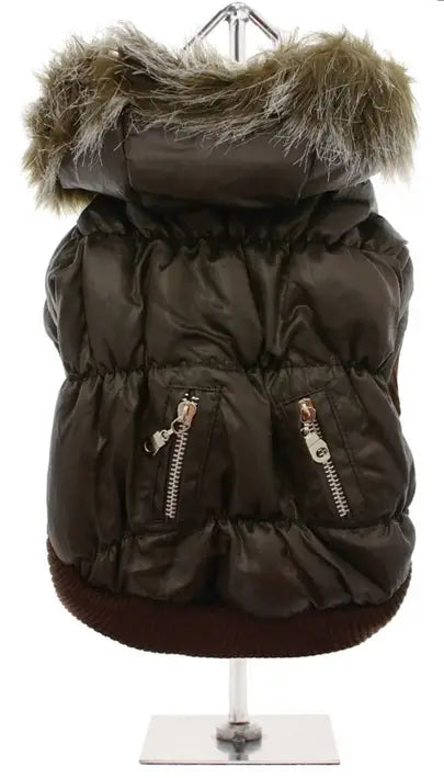UrbanPup Hondenjas Luxury Quilted Parka Dark Brown — Ruglengte 40 cm