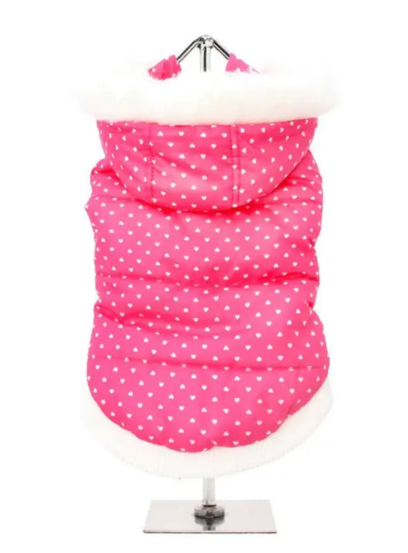 UrbanPup Hondenjas Pink Hearts Quilted Parka — Ruglengte 20 cm