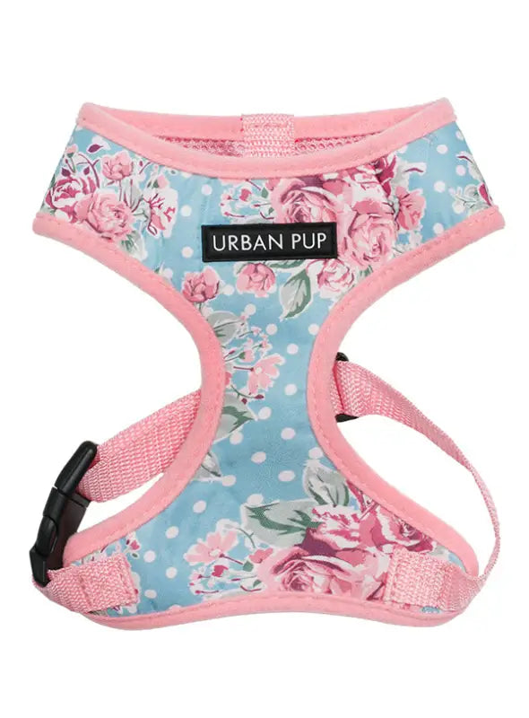 UrbanPup Vintage Rose Floral Harness — Roze / Blauw - XXS 20-25 cm